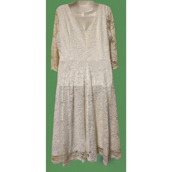 ANAOUR White Lace 3/4 Sleeved Knee-Length Dress SiZ 3XL Feminine Stretchy Luxury - Picture 2 of 6